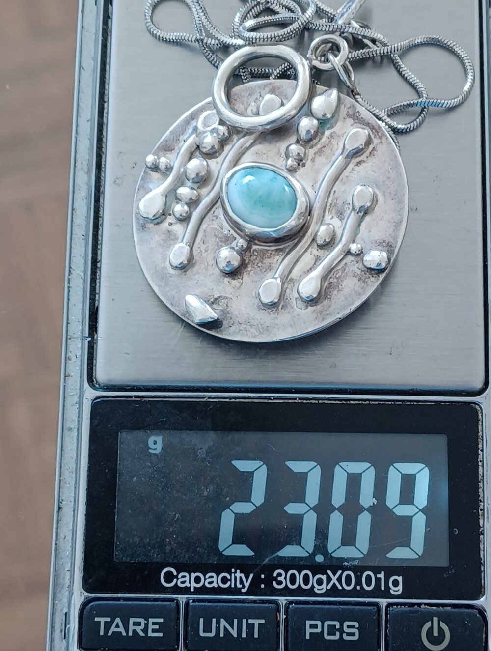 Sterling Silver 980 Pendant Necklace with Blue Larimar Stone